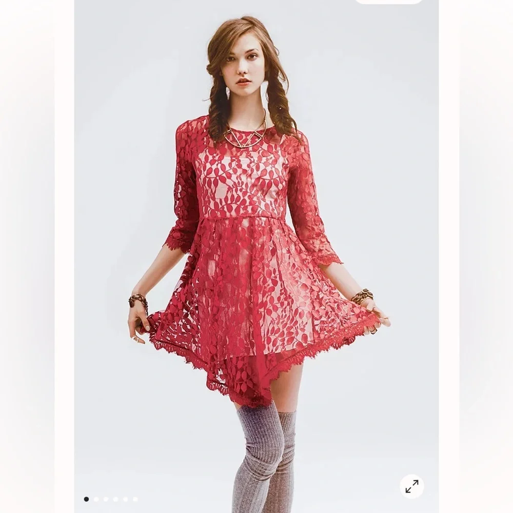 Free People Mesh Lace Fit and Flare Dress Size 12 - Picture 1 of 11